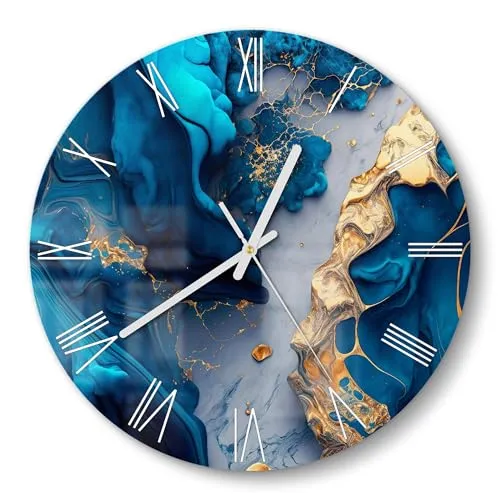 DEQORI Glasuhr | Goldene Tiefen | Runde Wand Uhr 30 cm in blau von DEQORI