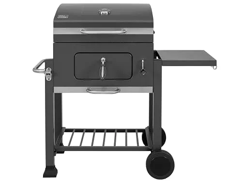 Koll Living Holzkohlegrill 'Lyv' mit Thermometer und höhenverstellbarer Kohlewanne - Vielseitiger Holzkohlegrill mit integriertem Thermometer und praktischem 2-Etagen-System für optimale Grilltemperatur. Ideal für gesellige Grillabende! Mit Rollen für einfache Mobilität.