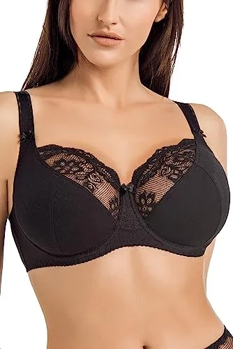 Teyli Damen BH Bra - Minimizer BHS Bügel Grössen - BH Große Brüste - Komfort Starker Halt - Damen Bügel Minimizer - BHS Frauen Bra Schwarz 80F