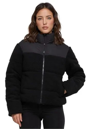 Urban Classics Damen Jacke Short Sherpa Mix Puffer Jacket schwarz L - Modische Pufferjacke mit Reißverschluss und verstellbarem Saum. Ideal für die kalte Jahreszeit, ausgestattet mit praktischen Reißverschlusstaschen für sicheren Stauraum.
