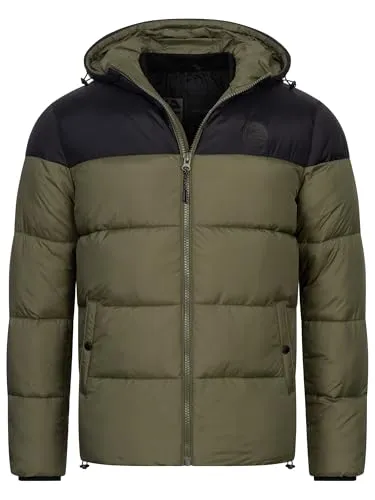 Indicode Herren INBiviano Winterjacke mit Kapuze | Steppjacke für Männer, Army, M - Moderne Steppjacke mit gefütterter Kapuze und durchgehendem Reißverschluss. Praktische Seitentaschen bieten sicheren Stauraum. Ideal für kalte Tage und stylische Auftritte!