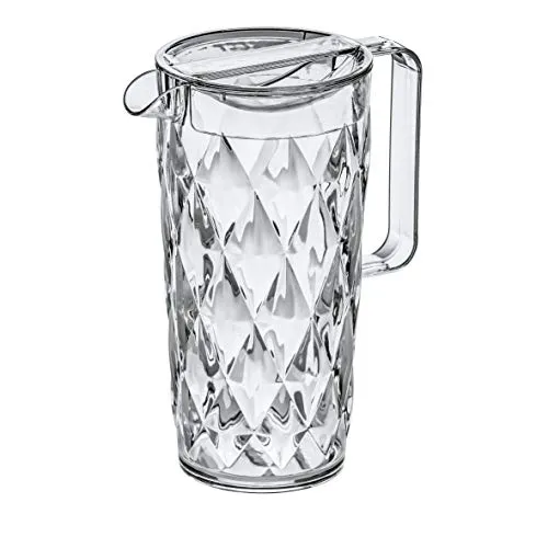 Koziol CRYSTAL Pitcher, 1,6 l, Karaffe für Wasser, Eis-Tee, Saft & Limonaden, mit Deckel, aus Kunststoff in Glas-Optik, unzerbrechliche Kanne, Frühstück Krug/Jug, unzerbrechlich, Kristallklar