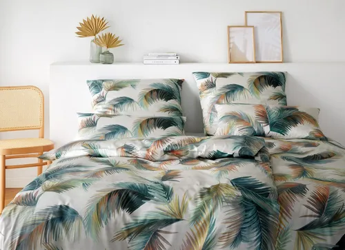 Elegante Mako Satin Bettwäsche Copacabana 2441-7 - 2-teilige Bettwäsche aus 100% Baumwolle, klimaneutral in Deutschland hergestellt, mit einem stilvollen Blätter-Motiv für einen eleganten Schlafraum.
