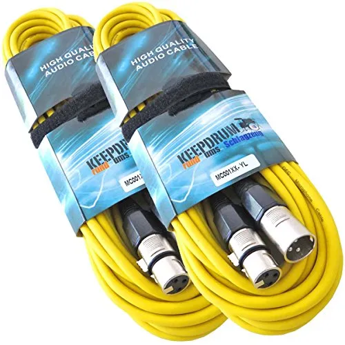KEEPDRUM Mikrofonkabel 6m Gelb - 2 Stück - HiFi-Kabel, 2x 6 Meter lange Mikrofonkabel mit High Quality XLR Steckern für optimale Klangübertragung und langlebige Nutzung.