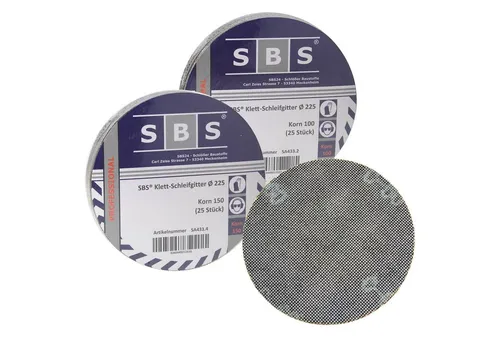 SBS Schlößer Baustoffe Klett Schleifgitter 225mm, 50 Blatt - Hochwertige Klett-Schleifgitter für Trockenbau mit hoher Abtragsleistung und verbesserter Staubabfuhr. 4-mal längere Standzeit als herkömmliche Blätter, ideal für Langhalsschleifer.