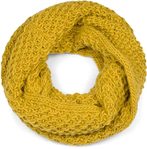 styleBREAKER Unisex Strick Loopschal - Grob gestrickt in Senf - Einfarbiger, voluminöser Loopschal aus weichem Grobstrick für optimalen Tragekomfort bei Kälte. Ideal kombinierbar mit passender Beanie Mütze. Größe: ca. 69 x 27 cm / One Size.