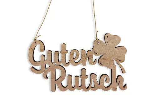 Logbuch-Verlag Dekofigur Holz-Schriftzug Guten Rutsch mit Kleeblatt 15x8,5 cm –Türschild zum