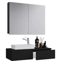 VCM Badmöbel-Set Gudas 2-teilig in Schwarz - Elegantes Badmöbel-Set mit Spiegelschrank und Waschtisch, bietet eine kratzfeste Oberfläche und viel Stauraum für Ihr Badezimmer.