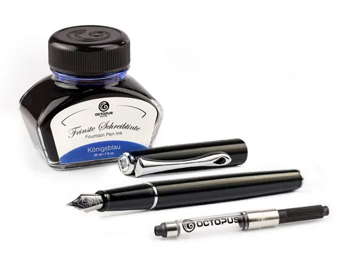 OCTOPUS Füllhalter Traveller Lack Schwarz - Eleganter Füllfederhalter für Schule und Büro, mit weicher Edelstahlfeder und umweltfreundlichem Tintenkonverter für müheloses Schreiben.