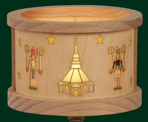 Richard Glaesser Teelichthalter - Handgefertigte Teelichtlaterne - Teelichthalter aus Holz mit verschiedenen Motiven, perfekt für festliche Anlässe und gemütliche Stimmung. Höhe 5,5 cm, Original aus Seiffen im Erzgebirge.