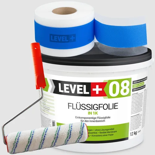 Dichtset Wasserdicht Flüssigfolie 12kg für Dusche und Bad - Dichtstoffe & Fugenmittel, hochwertiges Set mit Flüssigfolie, Dichtband und Farbroller für eine optimale Abdichtung in Feuchträumen.
