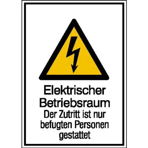 Betriebsausstattung24® Warn-Kombischild „Elektrischer Betriebsraum - Der Zutritt ist nur befugten Personen gestattet“ | Sicherheitsschild/Warnschild | Betriebssicherheit | Hart-PVC, 21,0 x 29,7 cm