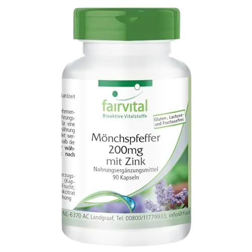 Fairvital | Mönchspfeffer 200mg mit Zink - Vitex Agnus Castus - HOCHDOSIERT - für 3 Monate - VEGAN - 90 Kapseln