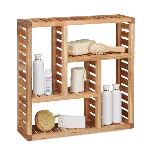 Wandregal mit 5 Fächern - Walnuss Braun - Stilvolles Badezimmerregal mit 5 Fächern, ideal zur Wandmontage und perfekt für Landhaus-Interieurs.