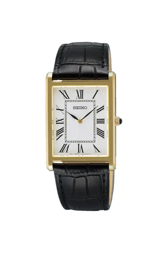 Seiko Herren Classic 27mm Uhr SWR104P1 - Armbanduhren, elegante Dressuhr mit 50 m Wasserdichtigkeit und hochwertigem goldplattiertem Edelstahlgehäuse, ideal für stilbewusste Herren.
