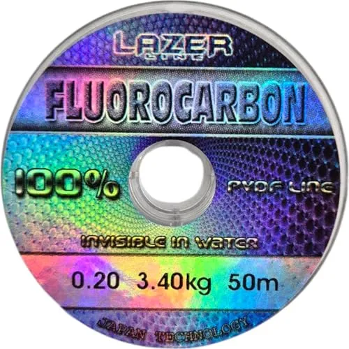 LAZER LINE Fluorocarbon Angelschnur 50m Dia 0,20mm Test 3.4kg - Transparent Vorfachschnur für Hecht Zander Barsch Forelle Karpfen - Fluorocarbon Vorfach - Raubfish Angeln Schnur – Flourocarbonschnur
