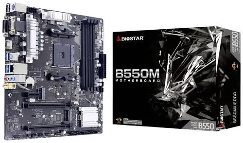 BioStar B550MX/E Pro Mainboard - Micro-ATX Mainboard für AMD AM4 Prozessoren, unterstützt bis zu 128 GB DDR4-RAM und bietet Gigabit Ethernet für schnelle Netzwerkverbindungen.