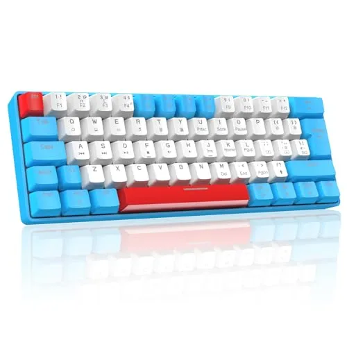 Mini 60% Gaming-Tastatur Kabelgebundene mechanische Keyboard, Kompakte Tragbare 62 Tasten, UK-Layout, 19 RGB-Chroma-Backlit, Abnehmbarer USB-Typ C, für PC, Laptop, Mac, PS4,Xbox (Blau/Rotschalter)