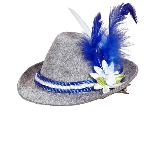 W WIDMANN MILANO Party Fashion 95709 - Minifedora Edelweiß, Weiß/Blau, aus Filz, Tracht, Bierfest, Haarklammer, Hut, Kopfschmuck, Accessoire, Karneval, Mottoparty