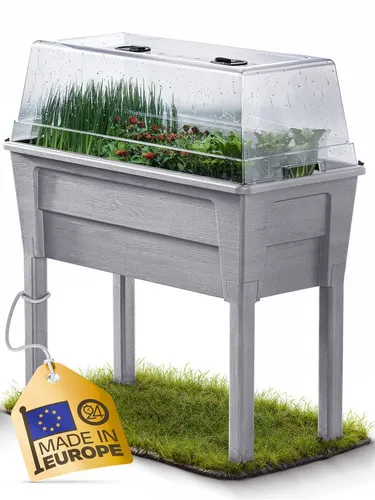 Ondis24 Garten Hochbeet Blumenkübel Victoria - Hochbeet mit 50 L Volumen, integrierter Tröpfchenbewässerung und abnehmbaren Füßen. Ideal für Balkon und Garten, auch als Mini-Gewächshaus nutzbar.