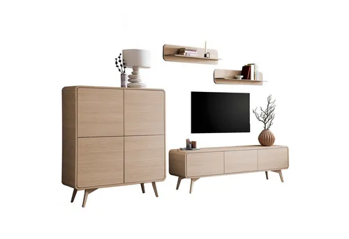 Möbel Stellbrink Wohnwand Torsby - Eiche Natur - Moderne Wohnwand in Eiche Natur, griffloses Design mit praktischen Stauraumlösungen. Ideal für Ihr Wohnzimmer – elegant, funktional und einfach aufzubauen.