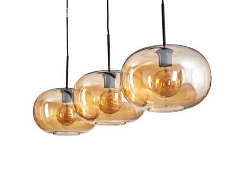 hofstein Hängeleuchte Schwarz/Bernsteinfarben – Moderne Deckenlampe mit 3 E27 Fassungen - Stilvolle Hängeleuchte für den Innenbereich, ideal für Esszimmer und Wohnzimmer. Mit eleganten Glasschirmen und verstellbarer Höhe, sorgt sie für ein modernes Ambiente.