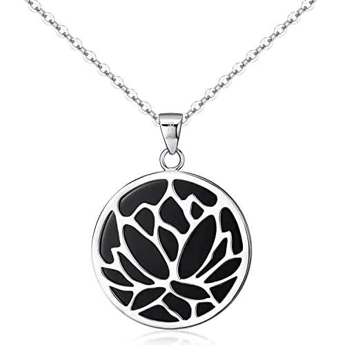 Materia Lotusblume Kette Onyx schwarz Silber 925 40cm KA-42-Onyx_K97-40