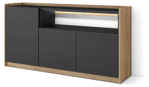 Produktbild Sideboard Holzeffekt Schwarz und Eiche mit LED-Beleuchtung