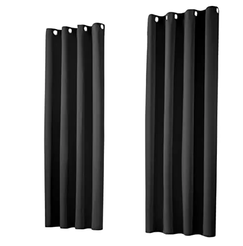 heimtexland ® 1 Paar Thermo- Verdunklungsgardinen Ösenschal Vorhänge Verdunkelnd Isolierend Blickdicht Verdunkelungsvorhänge HxB 245x135 Schwarz Typ139