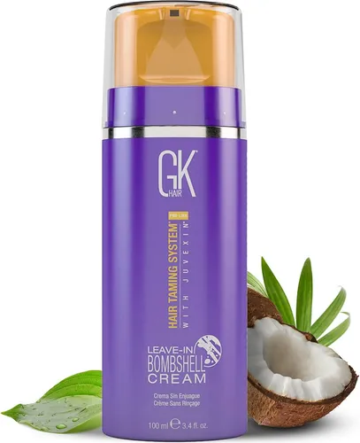 GK HAIR Global Keratin Leave In Bombshell Purple Cream 100 ml - Haarkuren: Pflegende Leave-In-Creme für blondes, geschädigtes Haar, entfernt unerwünschte Gelbtöne und sorgt für weiches, glattes Haar ohne schädliche Chemikalien.