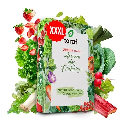 LW Toraf Gemüsesamen Set XXL - 12 ausgesuchte Sorten für den Garten - ca. 2.500 Samen - Erdbeere, Rettich, Rakete, Spinat und mehr - leicht anzubauen - ideal für Anfänger und Gartenliebhaber