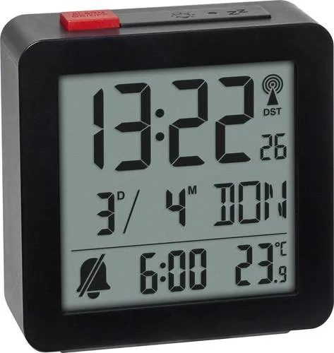 TFA Dostmann 60.2566.01 Funk Wecker Schwarz Alarmzeiten 1