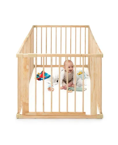 dibea Laufgitter Baby-Laufstall aus Holz, 6-tlg. mit Tür