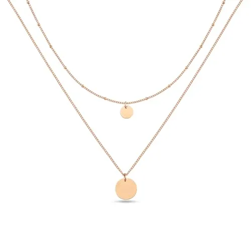 GD GOOD.designs Doppelkette für Damen mit Plättchen 18k Rosé vergoldet - wasserfeste Coin Halskette zweireihig in Rosegold I Layered Plättchenkette aus Edelstahl