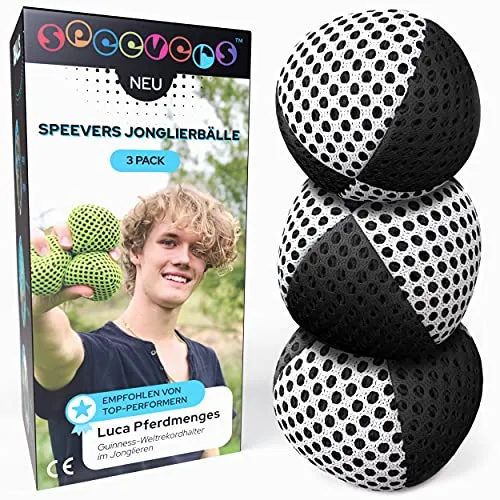speevers XBalls Hohe Qualität Jonglierbälle Kinder Anfänger und Profi 3er Set, Jonglieren in 15 Farben, Jonglierset für Erwachsene, Anfänger Beanbags mit Tragetasche (Schwarz-weiß, 120g)
