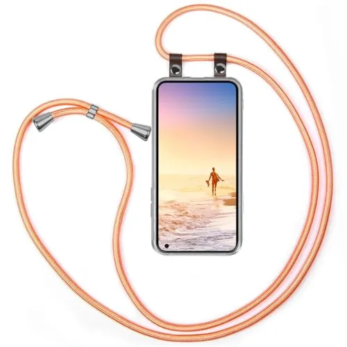 moex Handykette für Nothing Phone (1) Hülle mit Band abnehmbar, Handyhülle mit Kette zum Umhängen, Handyband 155 cm lang Stoff Kordel Umhängehülle, Handy Umhängeband, Rosé Gold