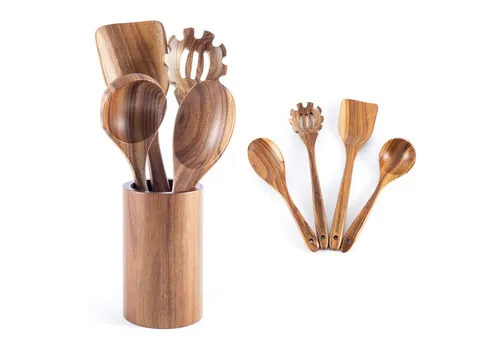 Hanseküche Küchenhelfer-Set aus Holz - 5-teiliges Set für Hobbyköche - Küchenzangen und mehr: Das 5er Set umfasst Grillzange, Schneebesen, Pfannenwender, Holzlöffel und Nudelschöpfer, alle aus robustem Holz für langlebige Nutzung.