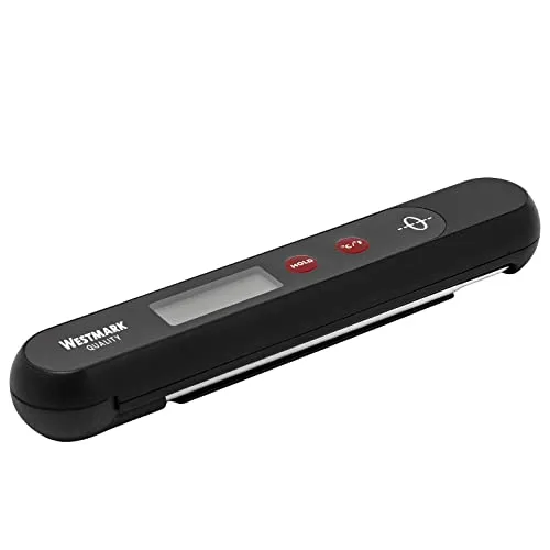 Westmark Einstichthermometer - Batterieloses Küchenthermometer - Bratenthermometer aus 100% rostfreiem Edelstahl, ohne Batterien nutzbar und mit Temperatur-Feststell-Taste für einfaches Ablesen.