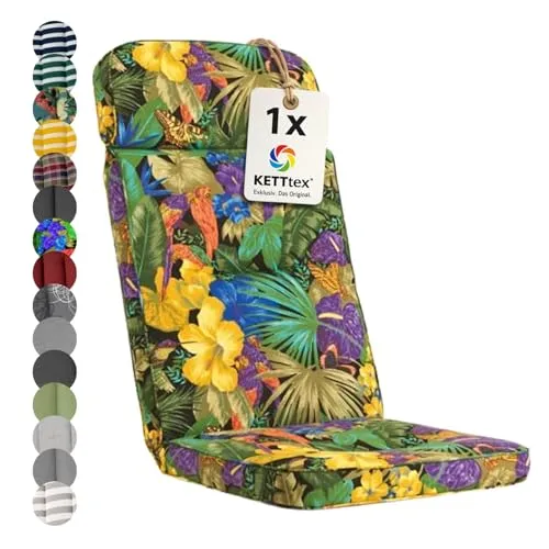 KETTtex EXKLUSIV Auflage Hochlehner Papagei I Gartenstuhl Polster 120x50x7cm I hochwertige & Pflegeleichte Sesselauflage I Wetter- & formbeständige Stuhlauflage I weich & robust I KTH3 Sitzauflage