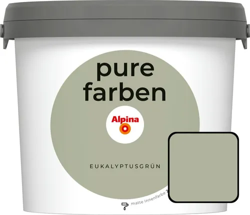 Alpina Pure Farben Wandfarbe Eukalyptusgrün 2,5 L - Farben in Eukalyptusgrün, umweltfreundlich und ideal für ein gesundes Raumklima.