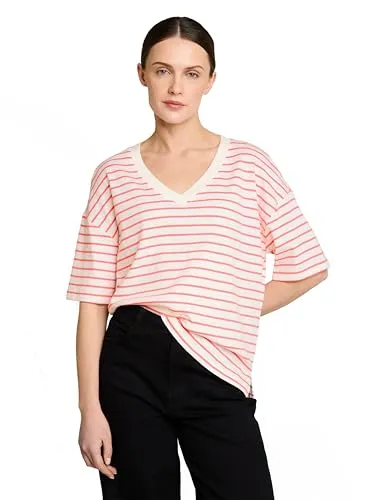 Oversized V-Ausschnitt T-Shirt mit Streifenmuster