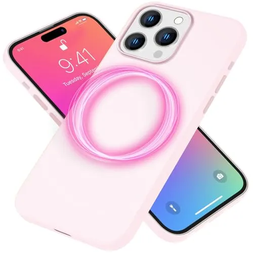 NALIA MagPower Liquid Silikon Case kompatibel mit iPhone 15 Pro Hülle [kompatibel mit MagSafe], Kabellos Laden Easy Clean Funktion, Kratzfest Anti-Fingerabdruck, Magnet Schutzhülle, Farbe:Pink