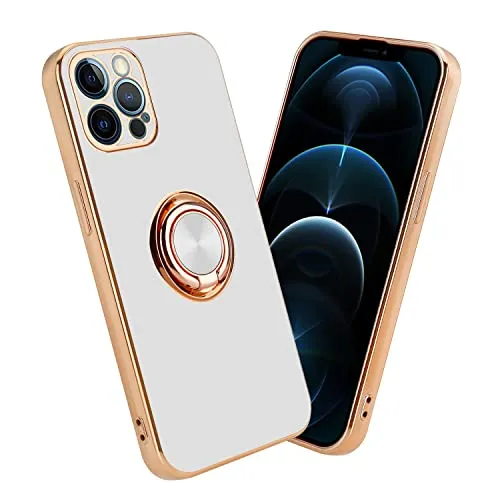 Cadorabo Hülle kompatibel mit Apple iPhone 12 PRO Schutzhülle TPU Silikon Case mit Ring Design mit Kameraschutz Slim Kratzfest Weiche Gummi mit Rundumschutz Case Hülle für iPhone 12 PRO in Weiß
