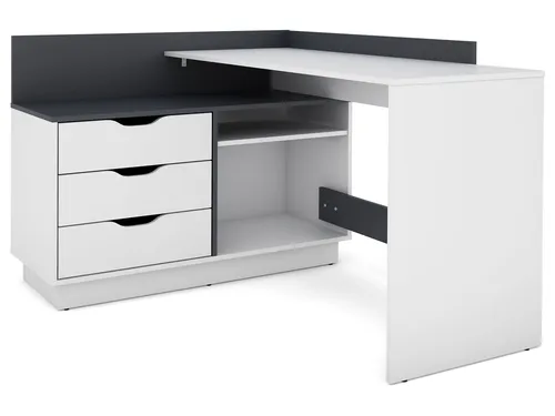 byLIVING Schreibtisch Belfast (weiß / anthrazit) - Kinderschreibtisch mit variablem Design, 3 geräumigen Schubkästen und vielen offenen Fächern, ideal für kreatives Arbeiten und Lernen.