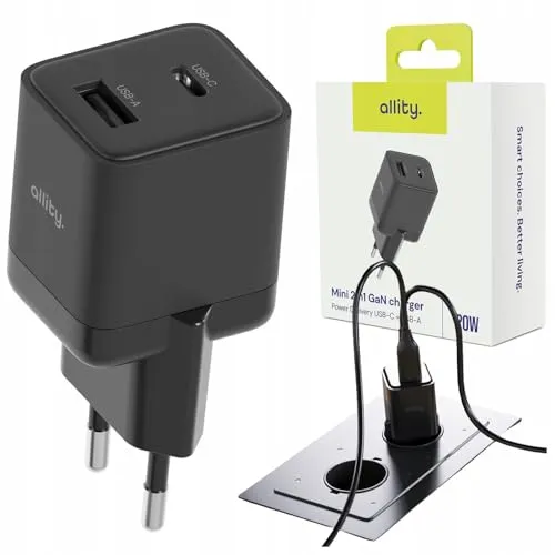 Allity Netzladegerät GaN 20W PD QC ATC-01-20WAC – 1x USB-C 1x USB-A Schwarz – Schnellladung Power Delivery und Quick Charge, Adapter für iPhone, Kompaktes Netzteil