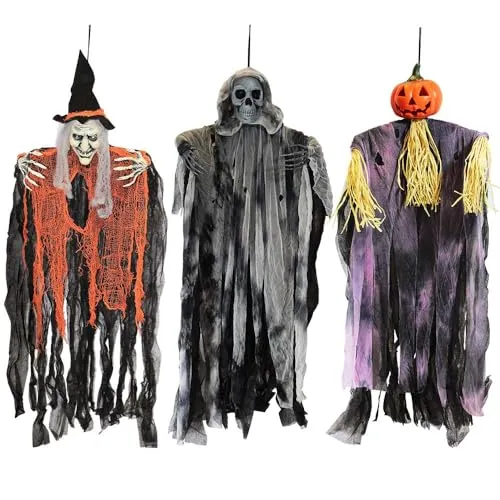 JOYIN 3 Stück Halloween Hängegeist Deko 90CM in grau von Joyin