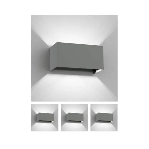 ledscom.de 4 Stück Wandleuchte CUBEL für außen, grau, IP65, Up & Downlight, inkl. 2 LED Lampen, je 4,4 W, 596lm, weiß