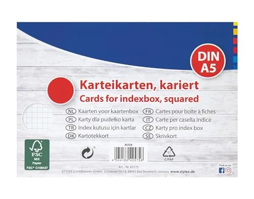 Karteikarten / DIN A5 / weiss / kariert 200