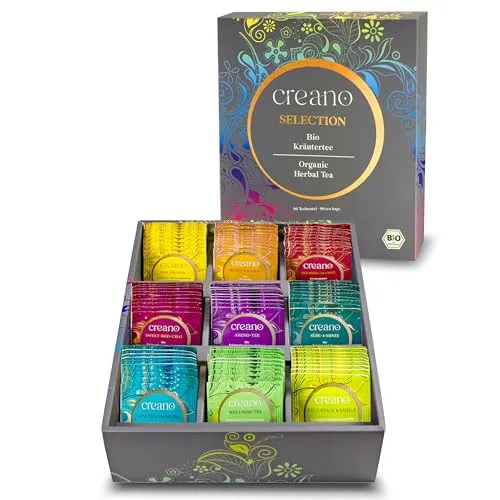 Creano Bio Kräutertee Geschenkset „ORGANIC HERBAL TEA“ - 90 Teebeutel - Tee-Geschenkideen: 100% biologisches Geschenkset mit 9 einzigartigen Teemischungen, ideal für jeden Anlass und genussvoll heiß oder kalt.