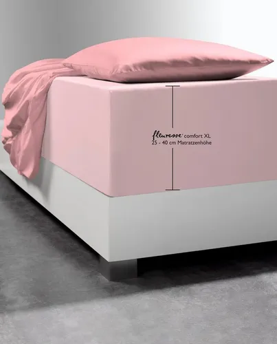 fleuresse 1119 XXL Jersey Stretch Spannbetttuch, Rose - Hochwertiges Spannbetttuch aus 96% Baumwolle mit Rundumgummizug, passend für Matratzen bis 40 cm Höhe. Atmungsaktiv, hautsympathisch und schadstoffgeprüft nach Ökotex-Standard 100 für einen erholsamen Schlaf.